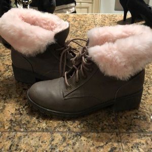 Justice pink fur combat boots